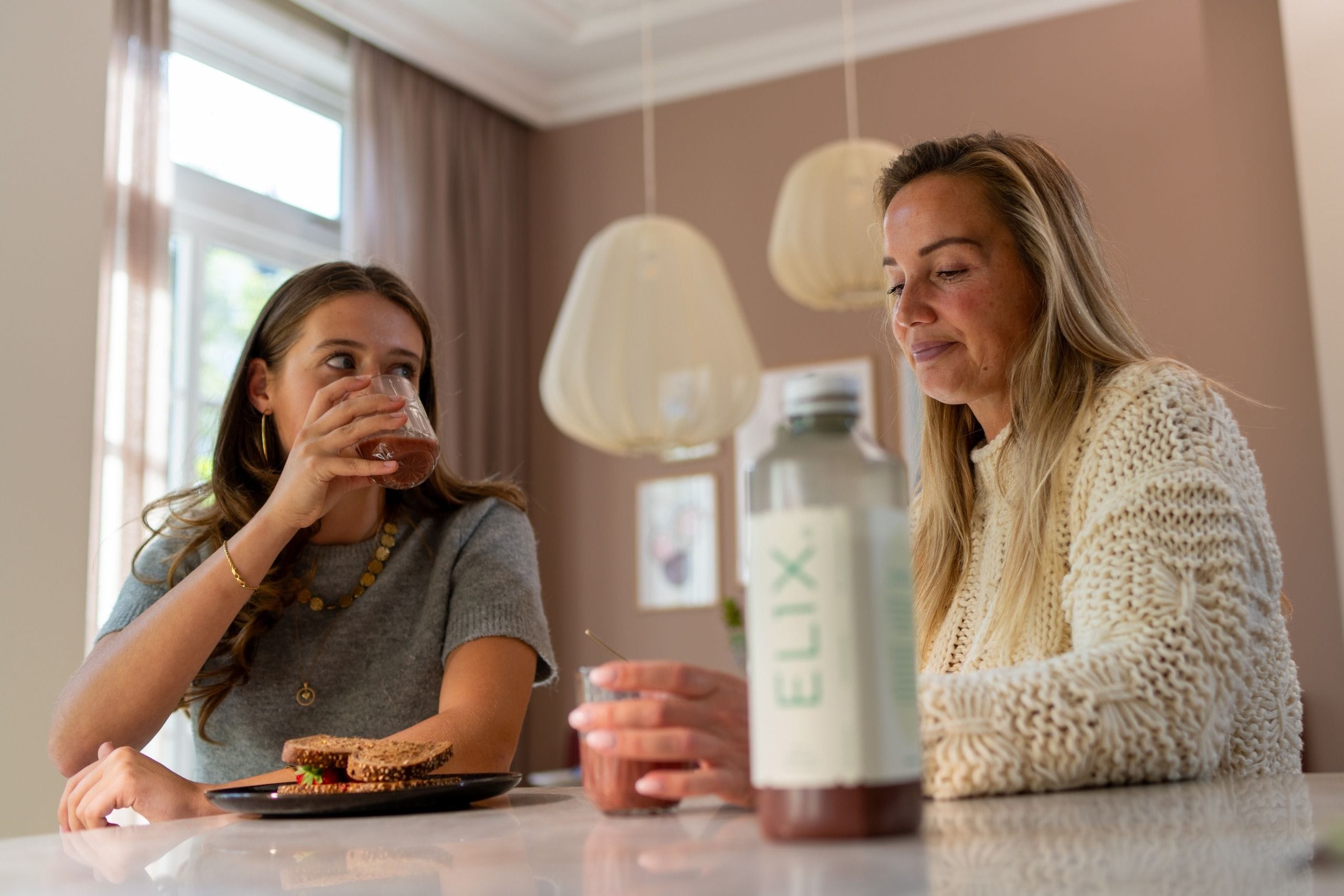 Drinking elix at breakfast